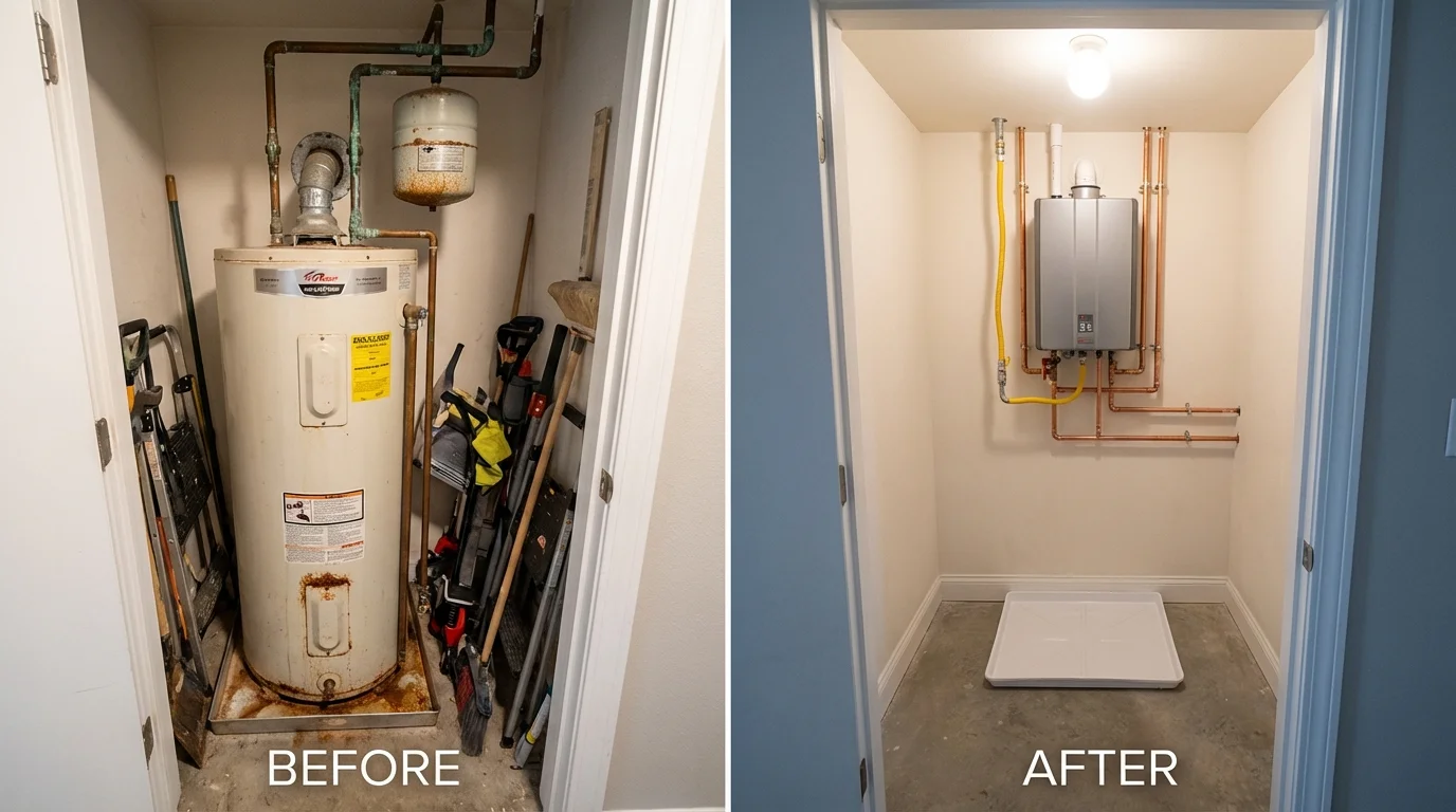 Tank water heater versus wall-mounted tankless unit comparison for Mount Olive, AL homeowners