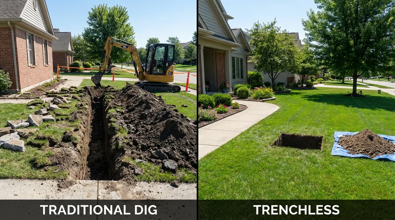 Trenchless sewer repair with minimal yard damage versus traditional excavation in Mount Olive, AL